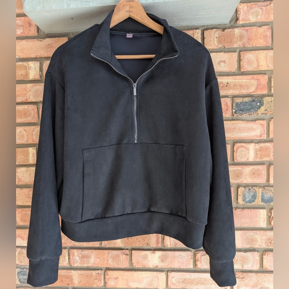 Tahari 1/2 Zip Faux Suede Sweatshirt